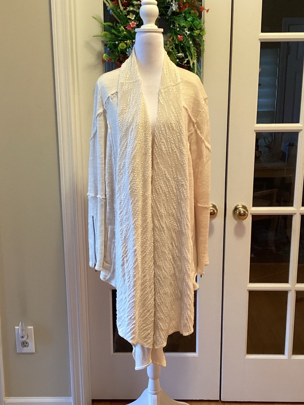 Free People Cream Open-Front Draped Cardigan